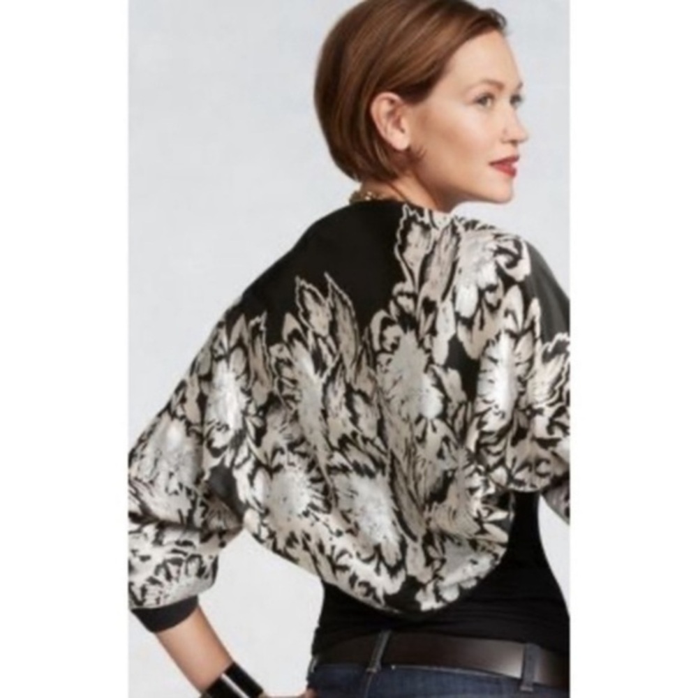 CAbi jacket metallic holiday shrug silk size Small